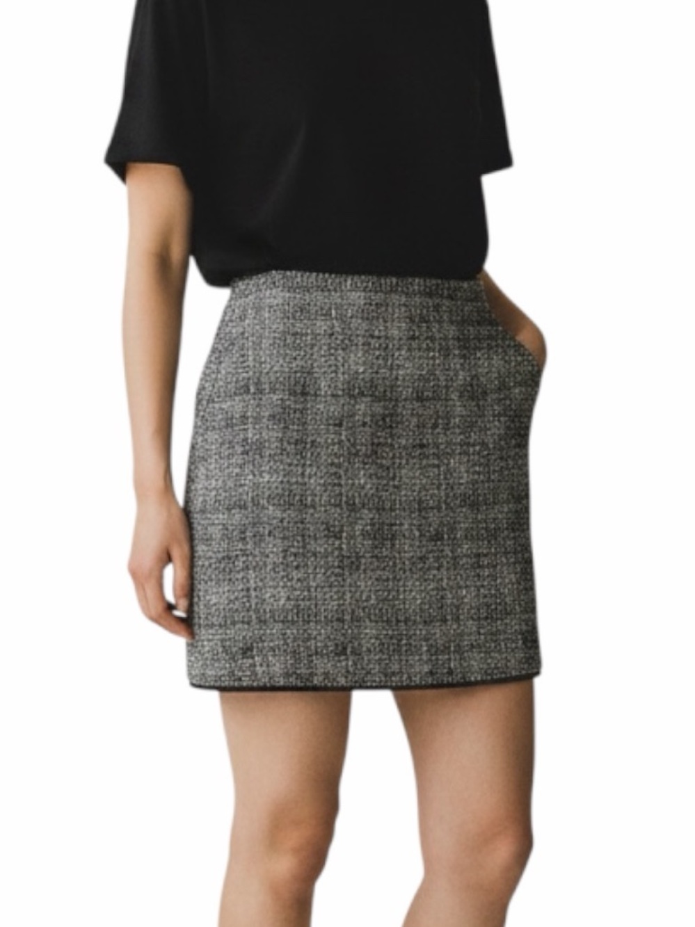 Babaton Skirt Womens 4 Gray Black Tweed Mini Pencil Aritzia